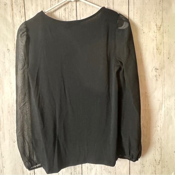 Cable & Gauge  Black Sheer Long Sleeve Gold Bow Detail Neckline Sz XS NWT - Picture 8 of 8